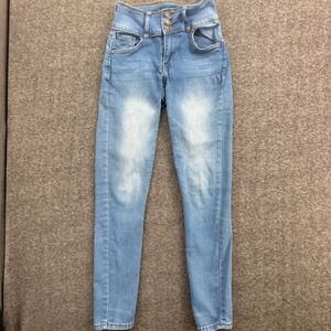 Bamboo Jeans Womens Light Wash High Rise Triple‎ Button Skinny Denim Size 0